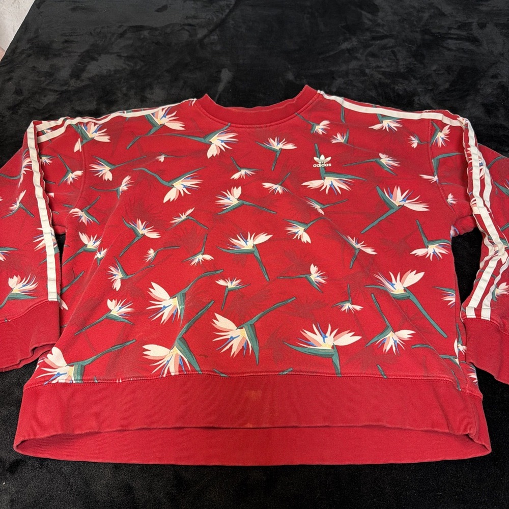 Adidas X Thebe Magugu Crew Sweatshirt Women's Size L Red Bird Of Paradise